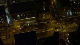 4.8K aerial stock footage view of cars on Broadway by Columbia University at night, New York City, New York Aerial Stock Footage | AX67_0010
