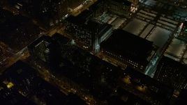 4.8K aerial stock footage view orbiting Lerner Hall at night, Columbia University, New York City, New York Aerial Stock Footage | AX67_0011