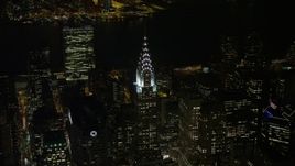 4.8K aerial stock footage view top of the Chrysler Building at night in Midtown Manhattan, New York City, New York Aerial Stock Footage | AX67_0020