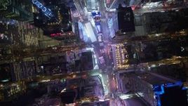 4.8K aerial stock footage view of bird's eye view of Times Square at night, New York City, New York Aerial Stock Footage | AX67_0029