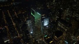4.8K aerial stock footage view of Citigroup Center at night in Midtown Manhattan, New York City, New York Aerial Stock Footage | AX67_0037