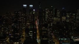 4.8K aerial stock footage view of flying by Hell's Kitchen and Upper West Side at night, New York Aerial Stock Footage | AX67_0056
