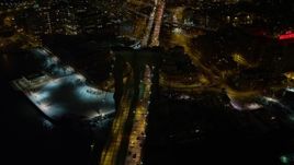 4.8K aerial stock footage view of flying by Brooklyn Bridge at night, New York Aerial Stock Footage | AX67_0078