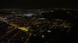 4.8K aerial stock footage view of flying by Red Hook area of Brooklyn at night, New York Aerial Stock Footage | AX67_0098