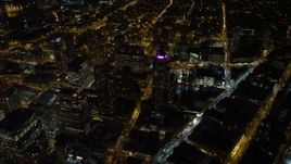 4.8K aerial stock footage view of flying by skyscrapers in Brooklyn at night, New York Aerial Stock Footage | AX67_0101