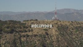 4.8K aerial stock footage of the Hollywood Sign and radio tower in Los Angeles, California Aerial Stock Footage | AX68_003