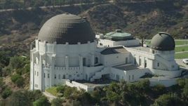 4.8K aerial stock footage of a view of the Griffith Observatory in Los Angeles, California Aerial Stock Footage | AX68_008