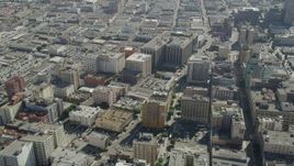 4.8K aerial stock footage of office buildings and city streets in Downtown Los Angeles, California Aerial Stock Footage | AX68_015
