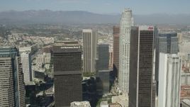 4.8K aerial stock footage fly between City National Plaza and Aon Center to approach US Bank Tower in Downtown Los Angeles, California Aerial Stock Footage | AX68_023