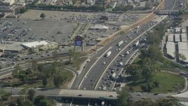 4.8K aerial stock footage of heavy traffic on Interstate 710 in Bell Gardens, Los Angeles, California Aerial Stock Footage | AX68_040