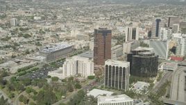 4.8K aerial stock footage of hotel and office buildings on Ocean Boulevard in Downtown Long Beach, California Aerial Stock Footage | AX68_054