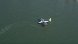 4.8K aerial stock footage of seaplane waiting for takeoff from San Pedro Bay, Long Beach, California Aerial Stock Footage | AX68_063