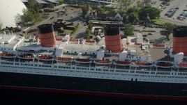 4.8K aerial stock footage of starboard side of the RMS Queen Mary in Long Beach, California Aerial Stock Footage | AX68_066