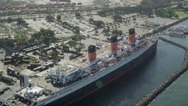 4.8K aerial stock footage flyby the RMS Queen Mary docked in Long Beach, California Aerial Stock Footage | AX68_067