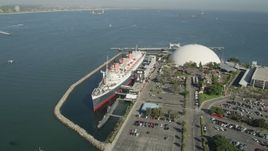 4.8K aerial stock footage orbit the RMS Queen Mary in Long Beach, California Aerial Stock Footage | AX68_070