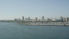 4.8K aerial stock footage of Shoreline Marina and Downtown Long Beach skyline, California Aerial Stock Footage | AX68_134