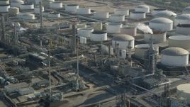 4.8K aerial stock footage of large tanks at Los Angeles Refinery Wilmington Plant in San Pedro, California Aerial Stock Footage | AX68_174