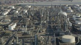 4.8K aerial stock footage of Los Angeles Refinery Wilmington Plant structures in San Pedro, California Aerial Stock Footage | AX68_175