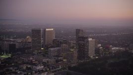 4.8K aerial stock footage of Century City skyscrapers at twilight in California Aerial Stock Footage | AX69_067
