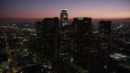 4.8K aerial stock footage orbit skyscrapers in Downtown Los Angeles, California at nighttime Aerial Stock Footage | AX69_105