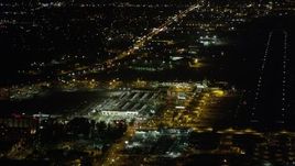 4.8K aerial stock footage strip mall by terminals at Bob Hope International Airport at night, Burbank, California Aerial Stock Footage | AX69_146