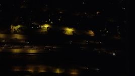 4.8K aerial stock footage bird's eye view of light nighttime traffic traveling on Interstate 5 in Burbank, California Aerial Stock Footage | AX69_149