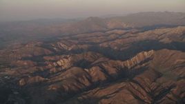 4K aerial stock footage Rugged mountains of Los Padres National Forest at sunrise, California Aerial Stock Footage | AX70_009