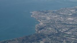 4K aerial stock footage Flying by the coastal city of Santa Cruz, California Aerial Stock Footage | AX70_087