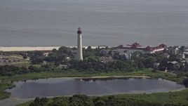 5.1K aerial stock footage of the Cape May Lighthouse and Lighthouse Pond, New Jersey Aerial Stock Footage | AX72_006