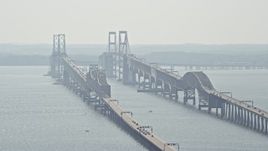 5.1K aerial stock footage flying by the Chesapeake Bay Bridge, Maryland Aerial Stock Footage | AX72_129E