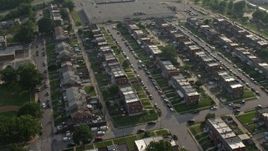 5.1K aerial stock footage of a neighborhood with row houses in Baltimore, Maryland Aerial Stock Footage | AX73_058