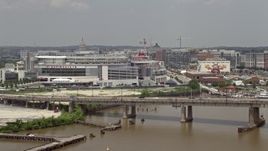 4.8K aerial stock footage of Nationals Park seen from the river in Washington DC Aerial Stock Footage | AX74_037