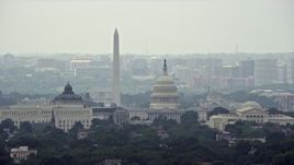 4.8K aerial stock footage of Washington Monument, Library of Congress buildings, and United States Capitol Dome in Washington DC Aerial Stock Footage | AX74_045E