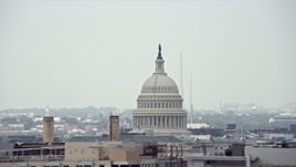 4.8K aerial stock footage of the United States Capitol Dome and a construction crane in Washington DC Aerial Stock Footage | AX74_062