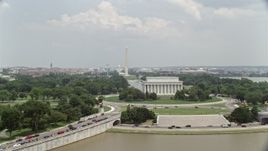 4.8K aerial stock footage of the Lincoln Memorial and Washington Monument in Washington DC Aerial Stock Footage | AX74_075