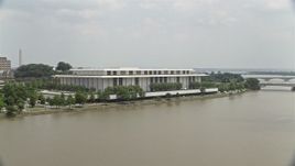 4.8K aerial stock footage approaching the John F. Kennedy Center for the Performing Arts in Washington DC Aerial Stock Footage | AX74_084