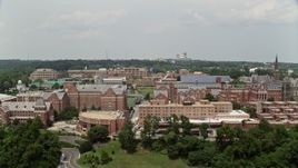 4.8K aerial stock footage passing the campus of Georgetown University in Washington DC Aerial Stock Footage | AX74_102