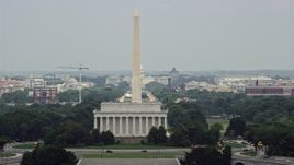 4.8K aerial stock footage of the United States Capitol and Washington Monument seen from Lincoln Memorial in Washington DC Aerial Stock Footage | AX74_109