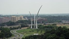 4.8K aerial stock footage approaching United States Air Force Memorial at Arlington National Cemetery, Washington DC Aerial Stock Footage | AX74_115