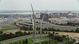 4.8K aerial stock footage orbiting United States Air Force Memorial to reveal The Pentagon in Washington, DC Aerial Stock Footage | AX74_118