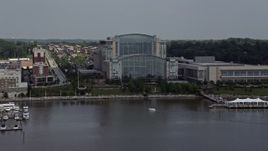 4.8K aerial stock footage of the Waterfront Gaylord National Resort & Convention Center in National Harbor, Maryland Aerial Stock Footage | AX75_041