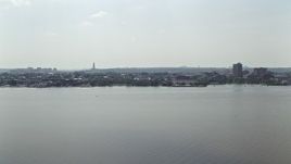 4.8K aerial stock footage of office buildings across the Potomac River in Alexandria, Virginia Aerial Stock Footage | AX75_043