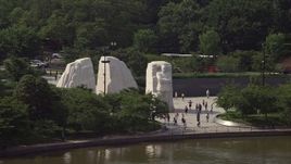 4.8K aerial stock footage of tourists visiting the Martin Luther King Jr. National Memorial in Washington DC Aerial Stock Footage | AX75_082