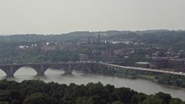 4.8K aerial stock footage of Georgetown University and Francis Scott Key Bridge in Washington DC Aerial Stock Footage | AX75_091