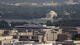 4.8K aerial stock footage of the Jefferson Memorial seen from Georgetown, Washington DC Aerial Stock Footage | AX75_094