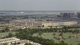 4.8K aerial stock footage of The Pentagon seen from Arlington National Cemetery in Washington DC Aerial Stock Footage | AX75_126E