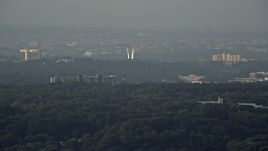 4.8K aerial stock footage of United States Air Force Memorial, Arlington National Cemetery, Alexandria, Virginia, Sunset Aerial Stock Footage | AX76_024