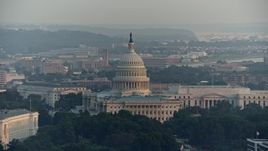 4.8K aerial stock footage of the United States Capitol and part of the Rayburn House Office Building in Washington D.C., sunset Aerial Stock Footage | AX76_083E