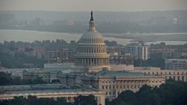 4.8K aerial stock footage of the dome of the United States Capitol, Washington D.C., sunset Aerial Stock Footage | AX76_085