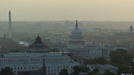 4.8K aerial stock footage Library of Congress, United States Capitol, Washington Monument, Supreme Court, Washington D.C., sunset Aerial Stock Footage | AX76_096